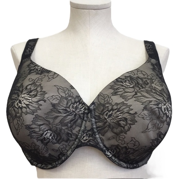 Bali Black Soft Beige Lace One Smooth U Side T Shirt Bra‎ Womens 42DD Underwire - Picture 1 of 7